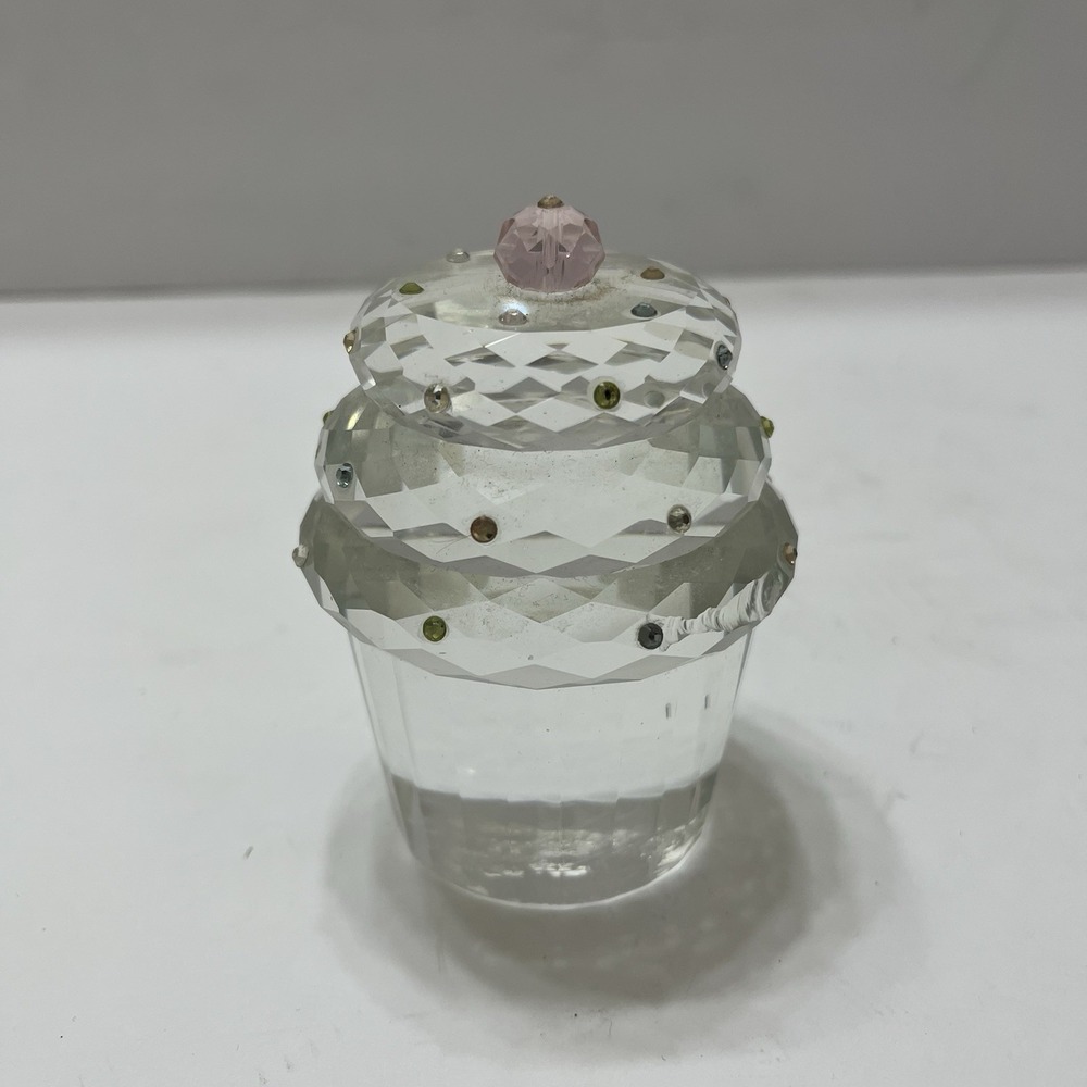 Simon Designs Cupcake Crystal Paperweight Pastel Rhinestone Sprinkles/Cherry